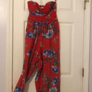 Red Strapless Jumpsuit